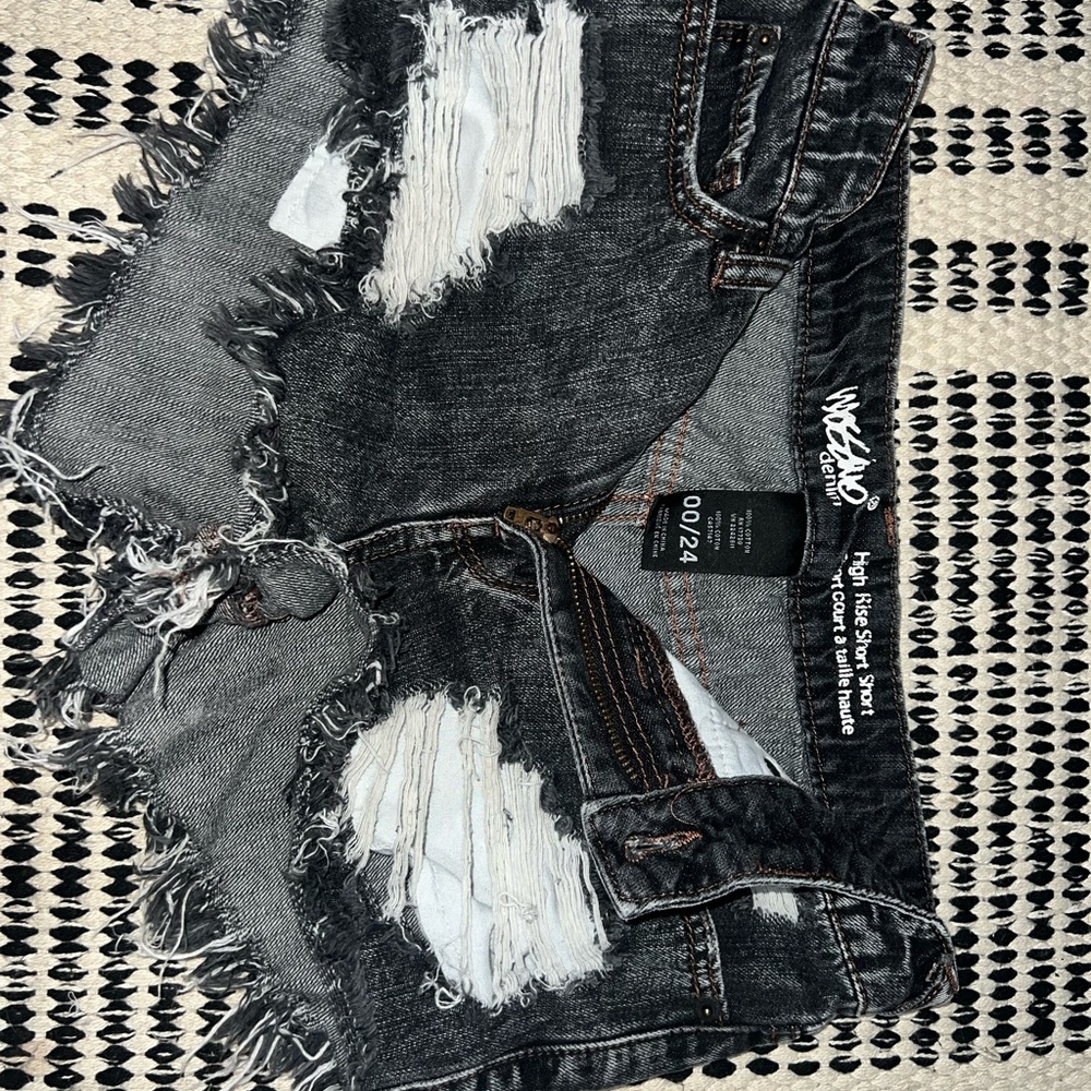 Distressed Black Denim Shorts
